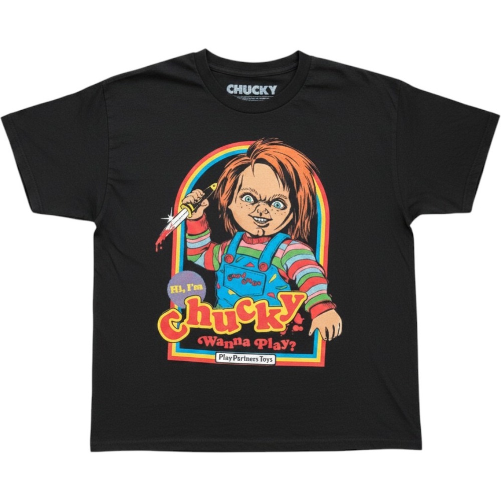 Chucky Child's Play Horror Movie Graphic Tee Ripple Junction Black Shirt Large
